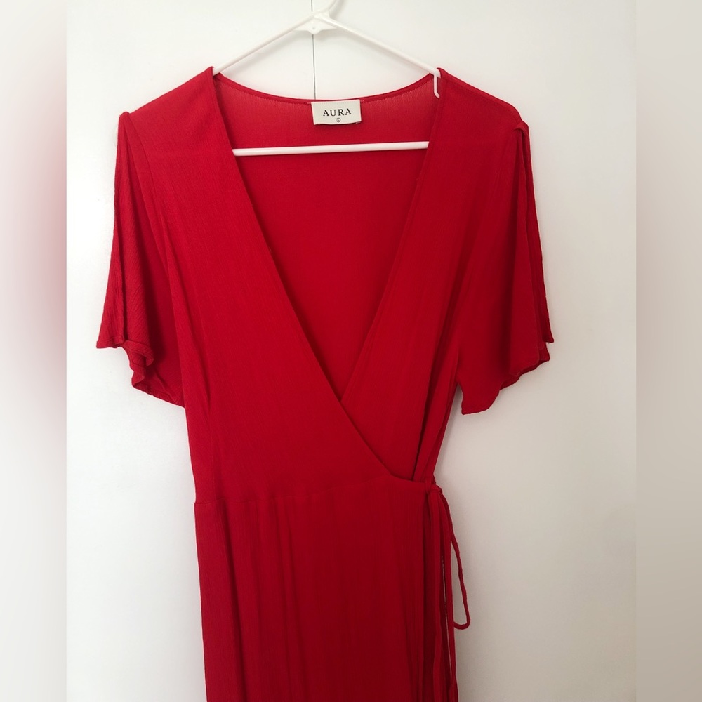 Aura the label red short sleeve wrap bohemian maxi dress. Size L